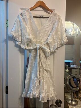 Tanya Taylor White Floral Lace Tie-Front Mini Dress